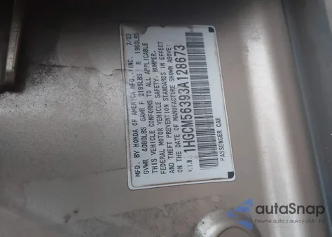 2003 Honda Accord 2.4 Lx из США, поврежденный, VIN 1HGCM56393A128673